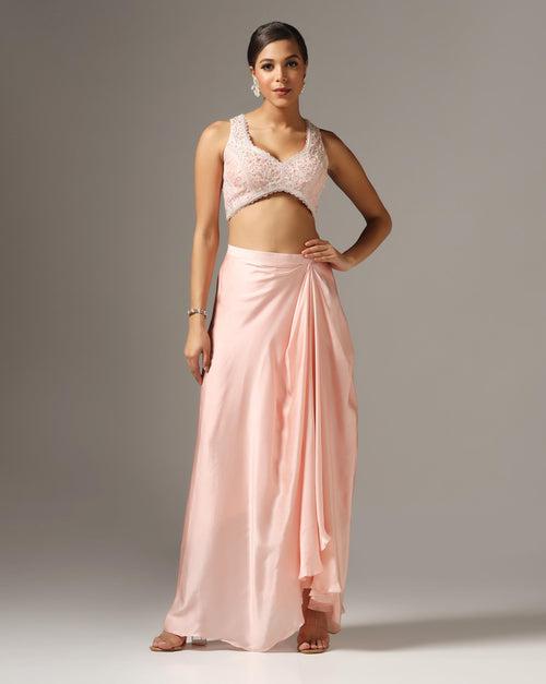 Pink Organza Embroidered Cape Set