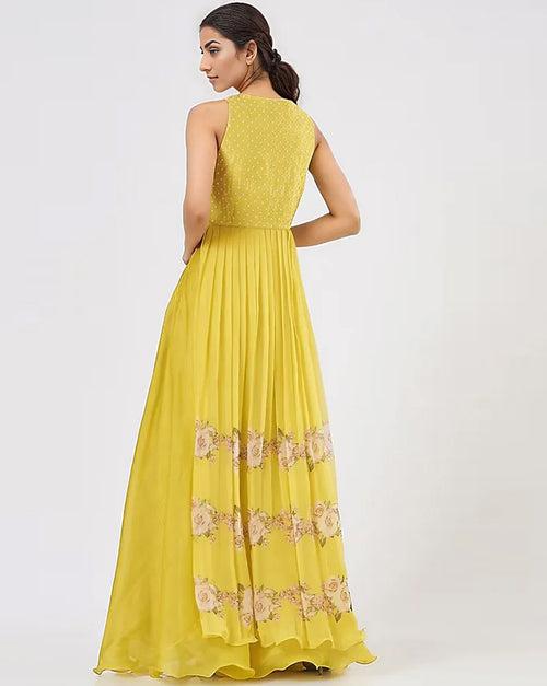 Yellow Chiffon & Raw Silk Kurta Set