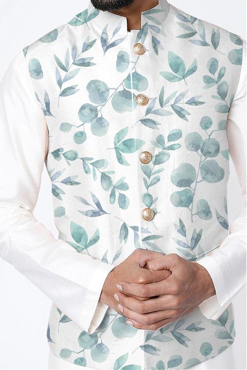 Printed Raw Silk Nehru Jacket