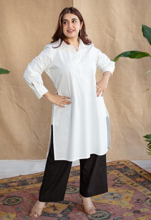 TIECO DyeVerse - White Poplin Cotton Embroidered Kurta