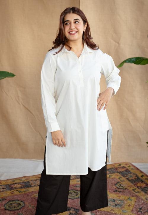 TIECO DyeVerse - White Poplin Cotton Embroidered Kurta