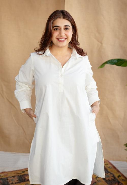 TIECO DyeVerse - White Poplin Cotton Embroidered Kurta