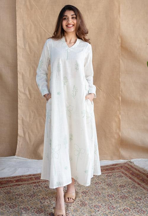 Atika Dabu Slub Cotton Hand Embroidered Dress