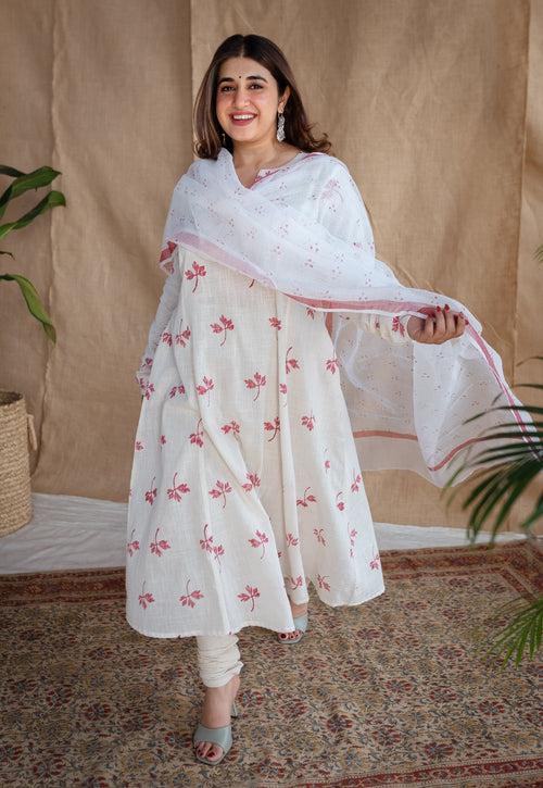 Pink Three Dots Dabu Kota Doriya Border Cotton Dupatta