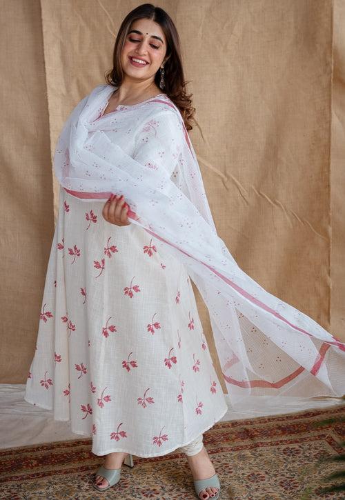 Pink Three Dots Dabu Kota Doriya Border Cotton Dupatta