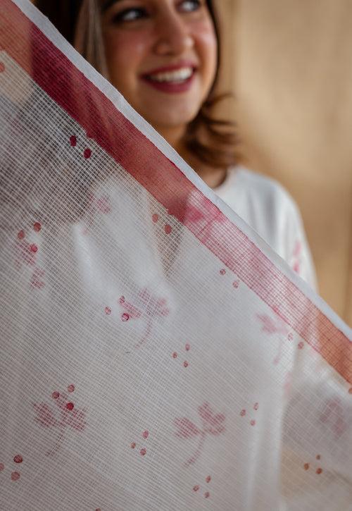 Pink Three Dots Dabu Kota Doriya Border Cotton Dupatta