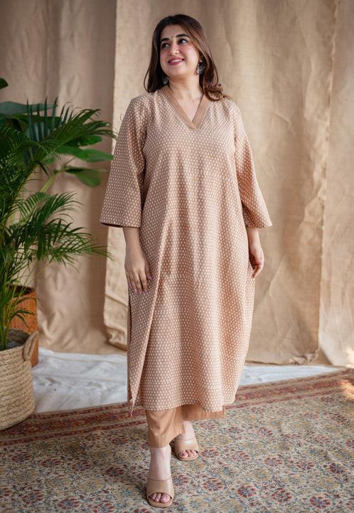 Zesha Dabu Slub Cotton Embroidered Kurta