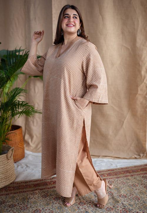 Zesha Dabu Slub Cotton Embroidered Kurta