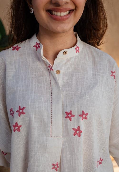 Rayia Dabu Slub Cotton Hand Embroidered Top