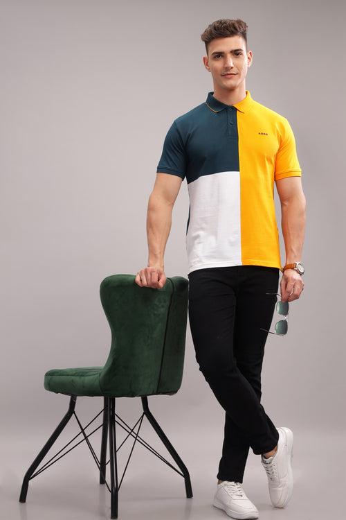 Adro Mens Mustard Cotton Polo T-shirt in Cut n Sew Style