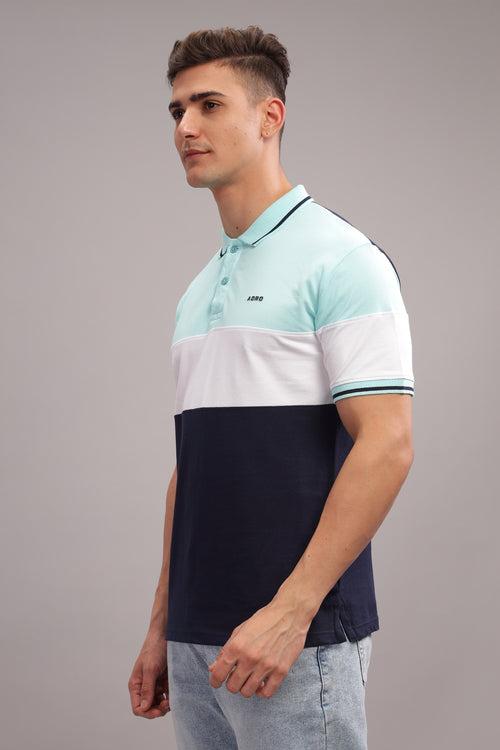 Adro Mens Multi Color Cotton Polo T-shirt in Cut n Sew Style