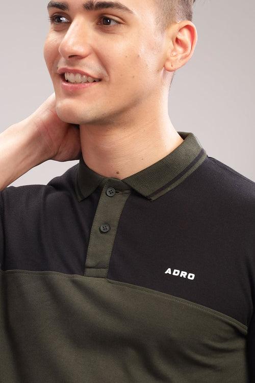 Adro Mens Olive Cotton Polo T-shirt in Cut n Sew Style