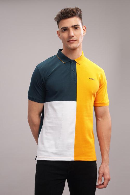 Adro Mens Mustard Cotton Polo T-shirt in Cut n Sew Style