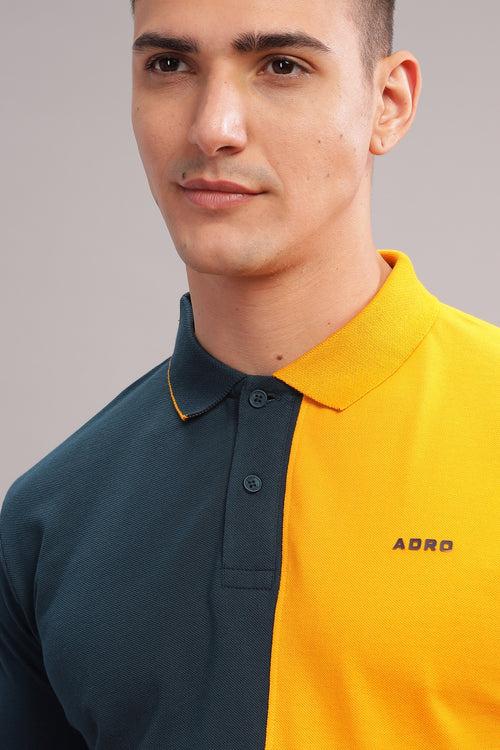 Adro Mens Mustard Cotton Polo T-shirt in Cut n Sew Style