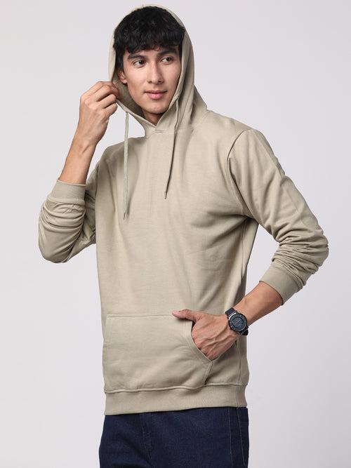 ADRO Men's Cotton Solid Beige Hoodie