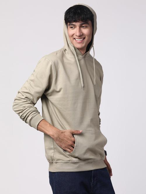 ADRO Men's Cotton Solid Beige Hoodie