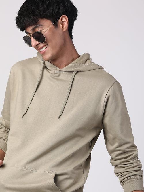 ADRO Men's Cotton Solid Beige Hoodie