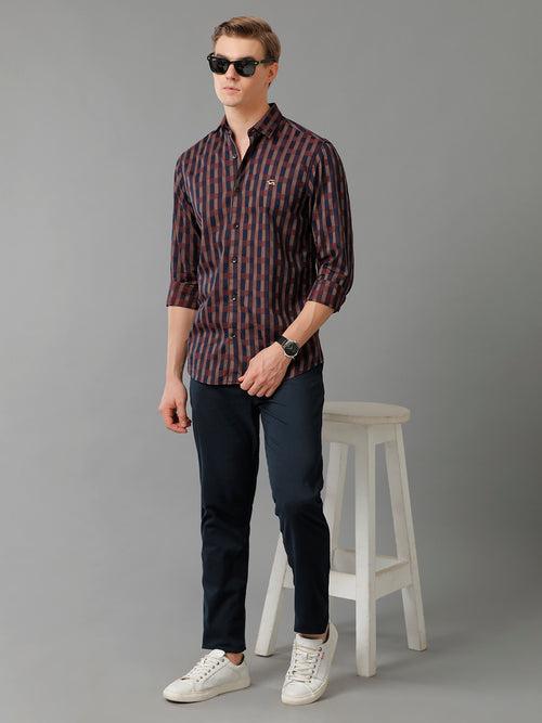 Men Maroon Checked Slim Fit Giza Cotton Casual Shirt