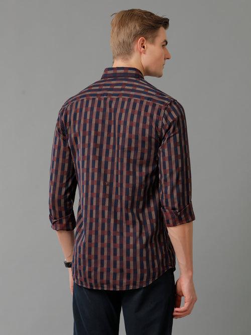 Men Maroon Checked Slim Fit Giza Cotton Casual Shirt