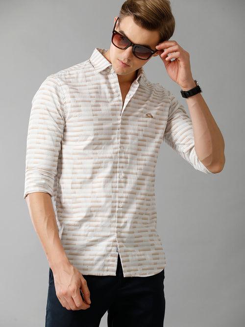 Men White Checked Slim Fit Giza Cotton Casual Shirt