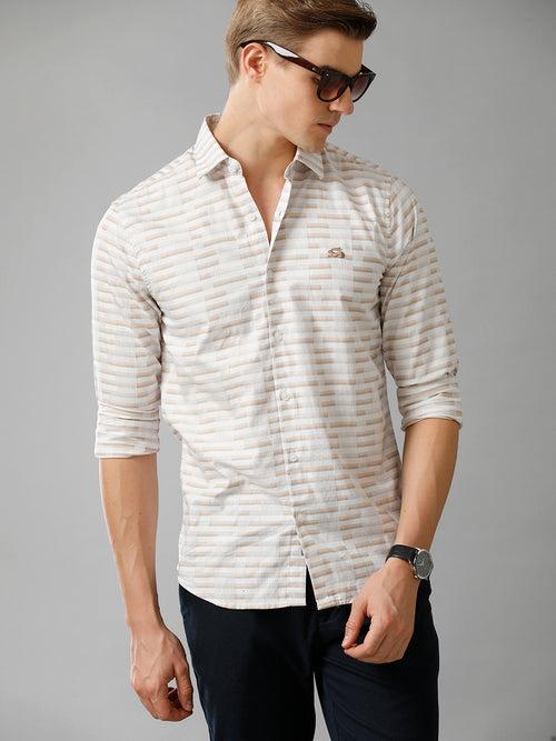 Men White Checked Slim Fit Giza Cotton Casual Shirt