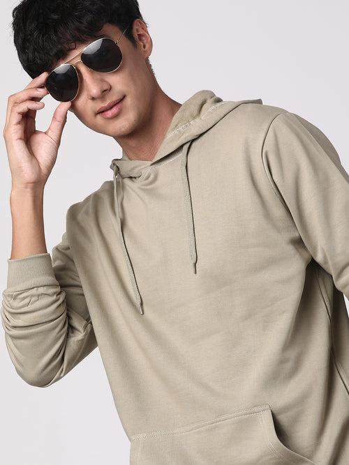 ADRO Men's Cotton Solid Beige Hoodie