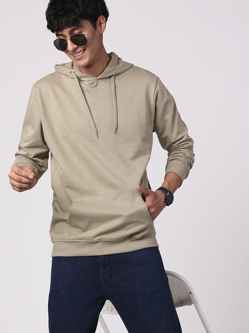 ADRO Men's Cotton Solid Beige Hoodie