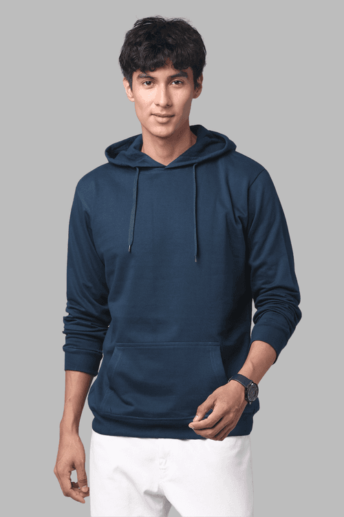 ADRO Men's Cotton Solid Teal Hoodie