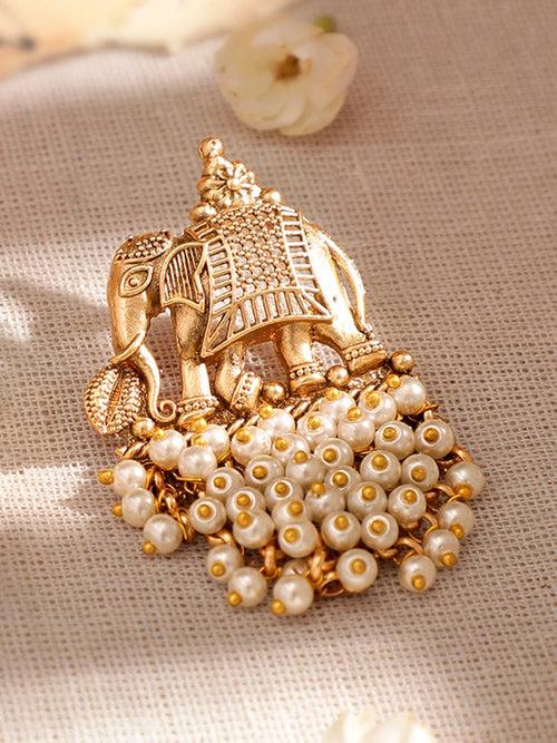 Rubans 22K Gold-Plated Pearl Beaded Elephant Motif Stud Earrings