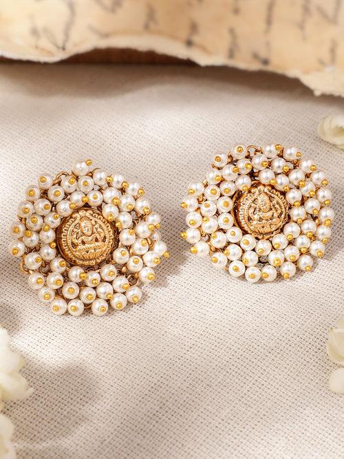 Rubans Divine Radiance 22K Gold-Plated Pearl Beaded Temple Stud Earrings