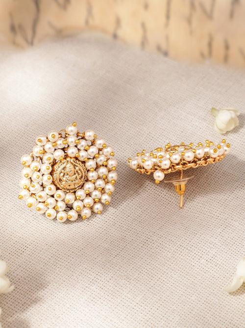 Rubans Divine Radiance 22K Gold-Plated Pearl Beaded Temple Stud Earrings