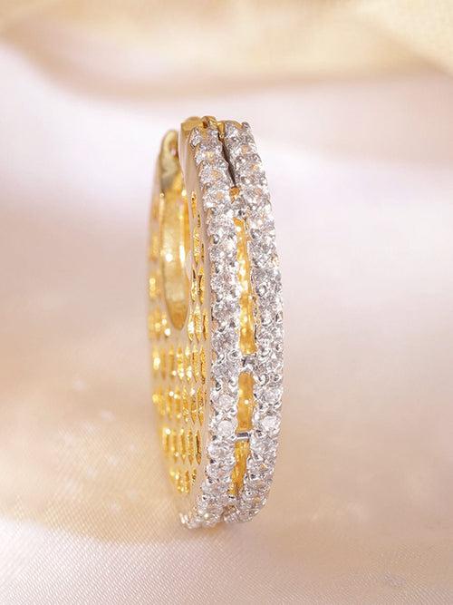 Rubans 22K Gold plated Crystal Round zirconia Hexagonal Textured Chic Demi - Fine Hoop Earrings