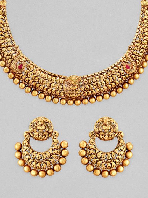 Rubans 24K Gold Plated Matt Finish Necklace Set With Beautiful Design