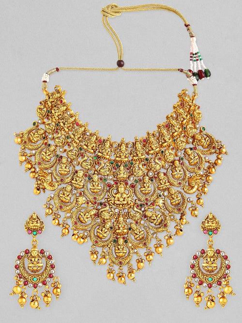 Rubans Gold-Plated Red & Green Stone-Studded Temple Jewellery-Set