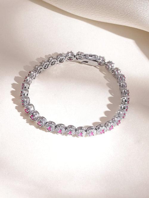 Rubans Rhodium plated Pink Sapphire Crystal Zirconia Chic Demi-Fine Tennis Bracelet