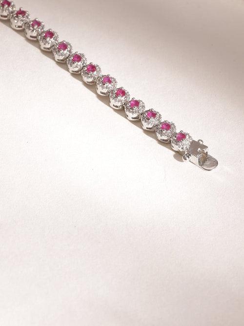 Rubans Rhodium plated Pink Sapphire Crystal Zirconia Chic Demi-Fine Tennis Bracelet