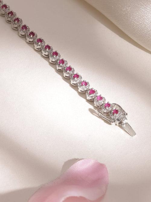 Rubans Rhodium plated Pink Sapphire Crystal Zirconia Chic Demi-Fine Tennis Bracelet