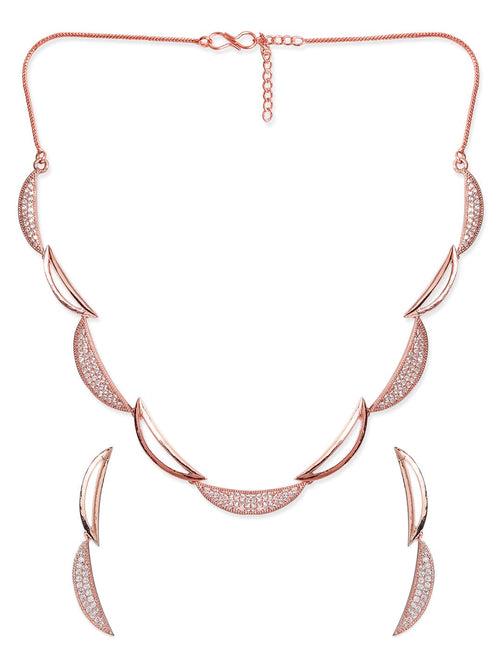 Rubans Rose Gold Plated Zirconia Stone Studded Handcrafted Necklace Set.