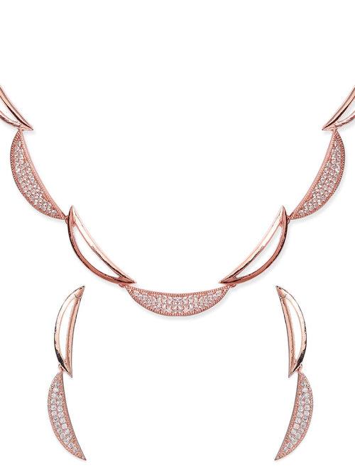 Rubans Rose Gold Plated Zirconia Stone Studded Handcrafted Necklace Set.