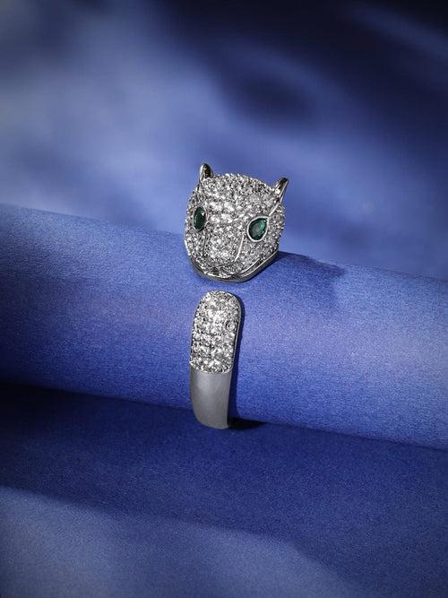 Rubans Voguish Rhodium plated Zirconia studded Zirconia Studded contemporary Panther Ring