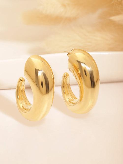 Rubans Voguish Stainless Steel 18 KT Gold Plated, Waterproof tarnish-free Semilunar Classic C Hoop Earrings