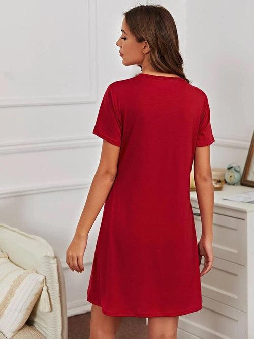 Women Half Sleeve Printed Nighty_(Red)