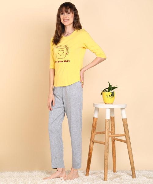 Women Printed 3-4U T.Shirt & Pyjama Co-Ord Set