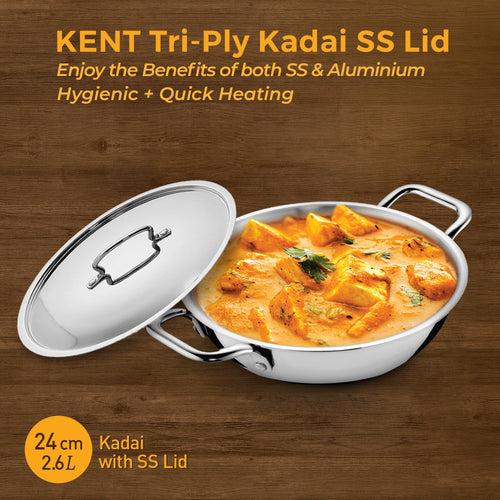 KENT Tri-Ply Kadai with SS Lid 24cm