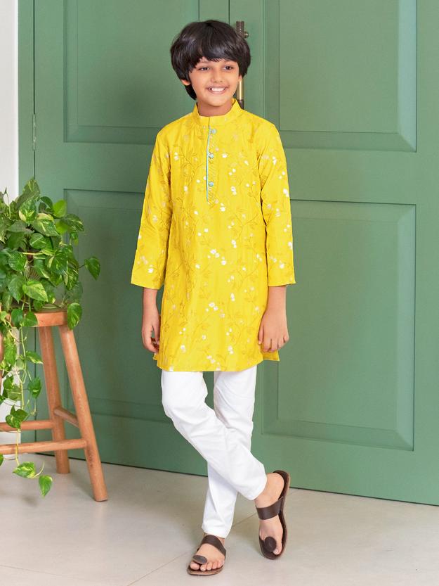 Thread Work Yellow Kurta Pyjama Set