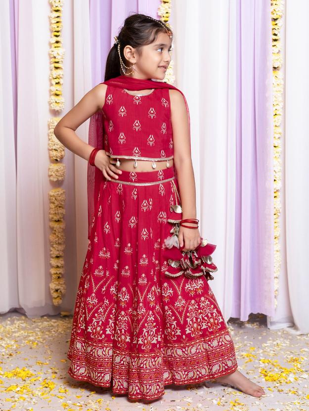 Printed Red Lehenga Set