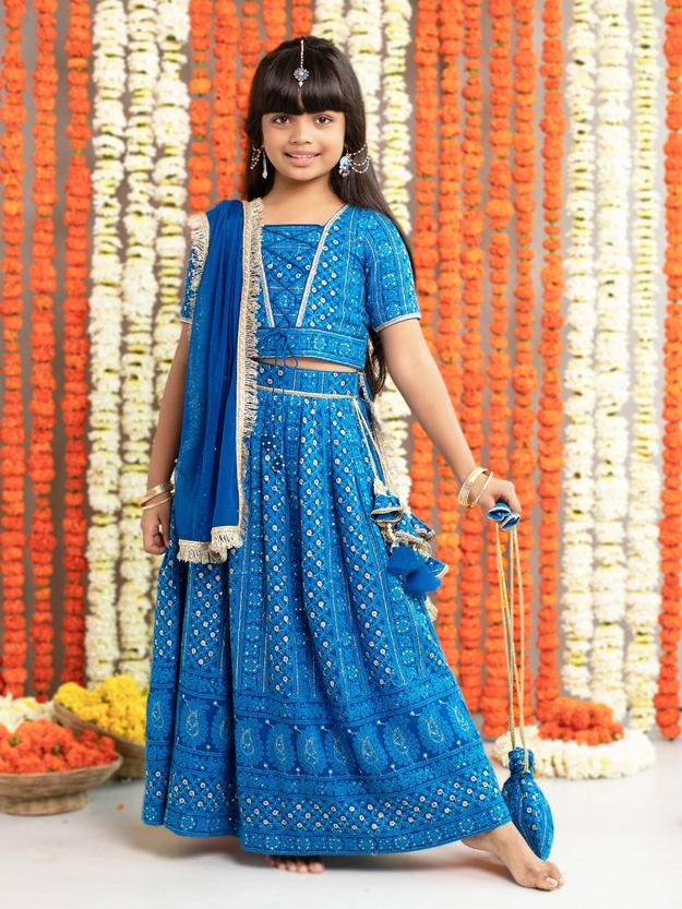 Teal Embroidered Georgette Lehenga Set