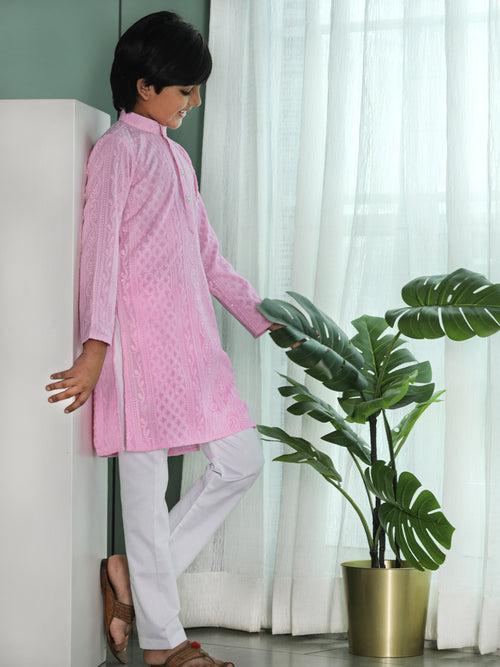 Pink Lucknowi Kurta Set