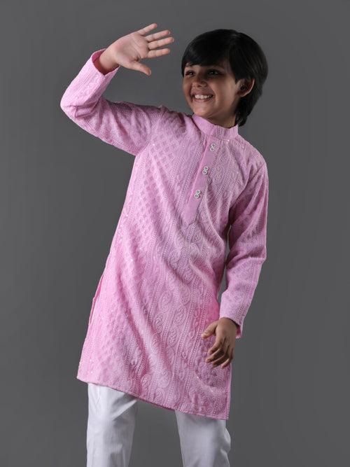 Pink Lucknowi Kurta Set