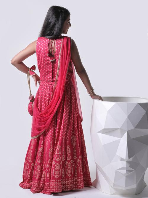 Pink Foil Lehenga Set